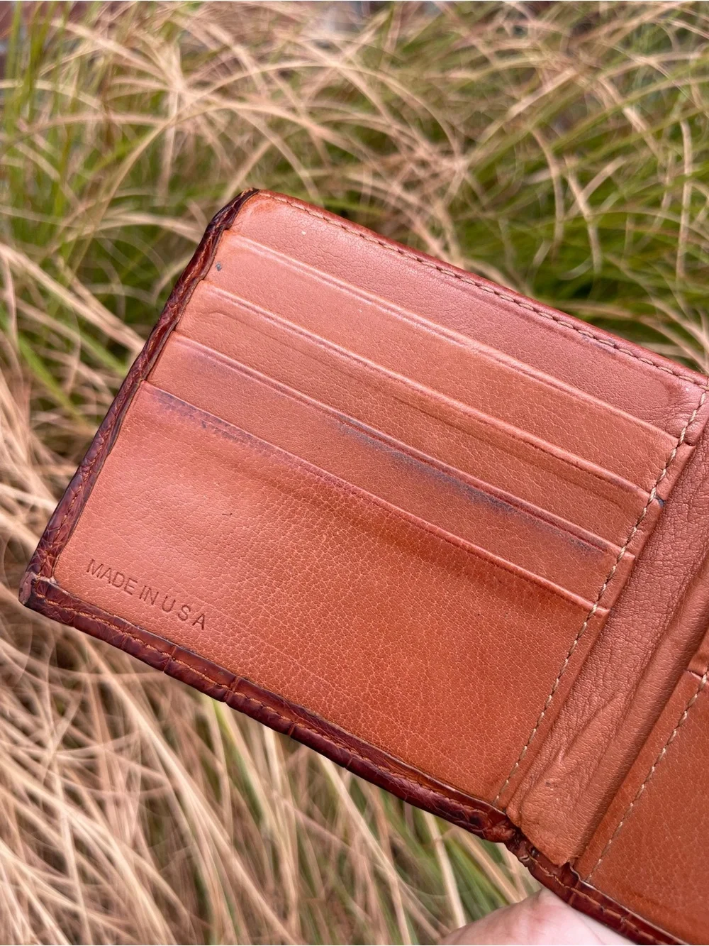 Lucchese Mens Genuine Crocodile Leather Bifold Wallet Exotic Western Brown USA